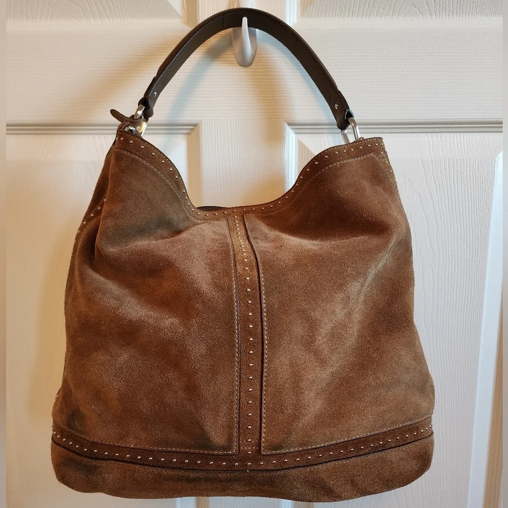 Ralph Lauren Baswick Brown Suede Hobo Bag
